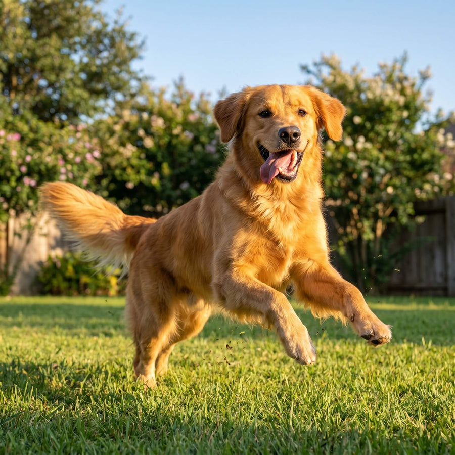 A happy, energetic golden retriever after NAD+ support