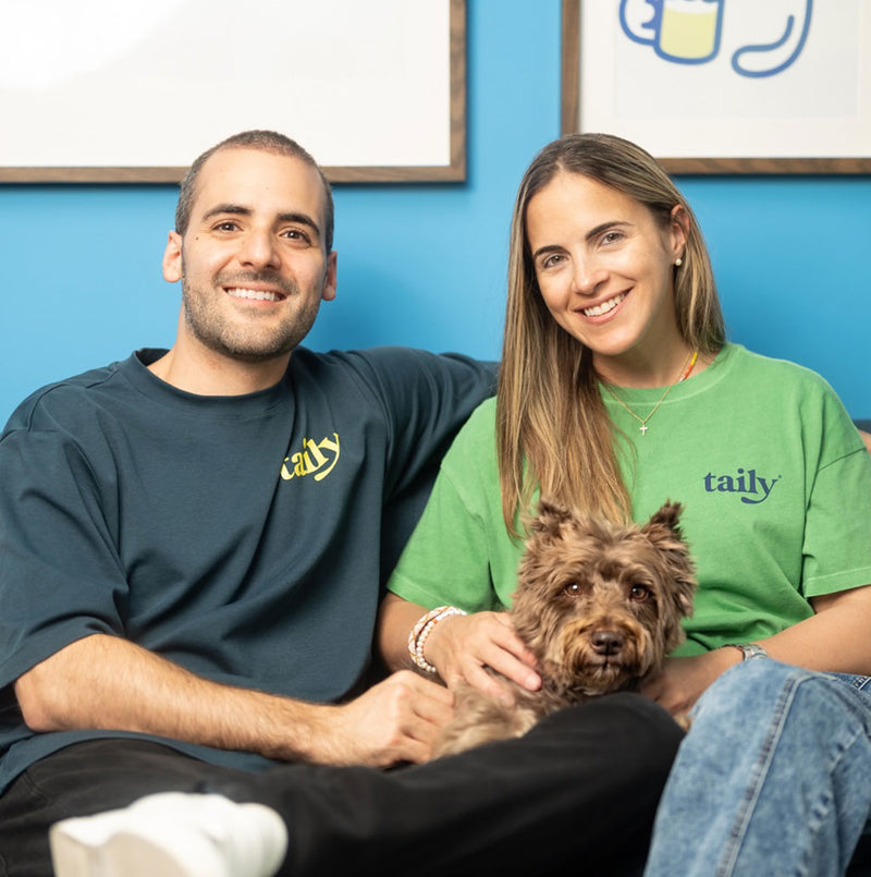Taily founders Tommy and Karely with their dog Ollie